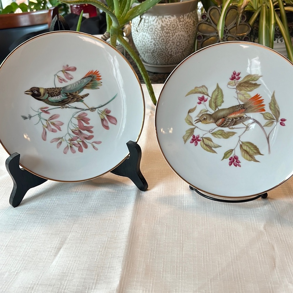 Pair of decorative plates with birds